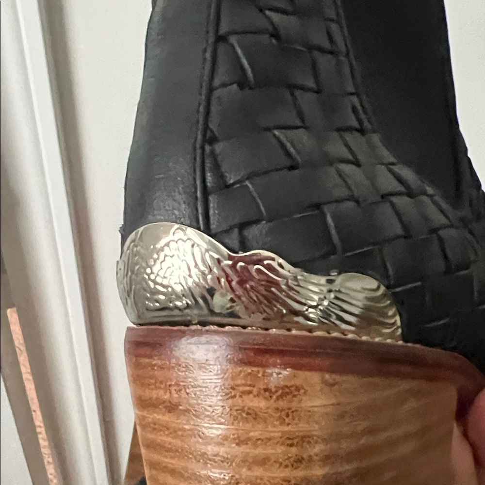 Black Woven Leather Ankle Boots with Silver Detail - Picture 6 of 10
